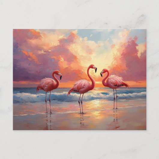 Flamingo Trio op het strand Briefkaart (Voorkant)