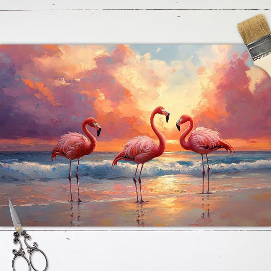 Flamingo Trio op het strand Decoupage Tissuepapier