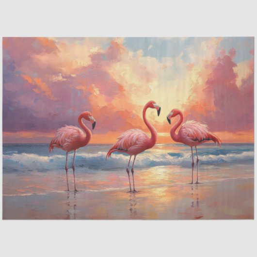 Flamingo Trio op het strand Decoupage Tissuepapier (Voorkant)