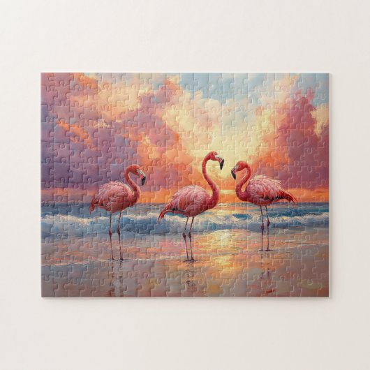 Flamingo Trio op het strand Legpuzzel (Horizontaal)
