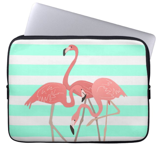 Flamingo Trio op Stripes Laptop Sleeve (Voorkant)