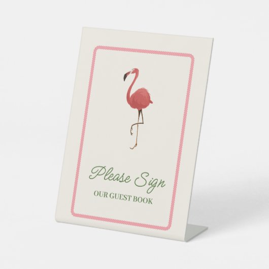 Flamingo Tropen Kust Strand Logboek voor gasten Reclamebord Met Voetstuk (Voorkant)