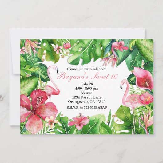 Flamingo Tropen Zomer Verjaardagsfeest Uitnodiging (Voorkant)