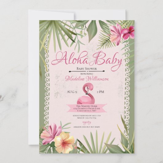 Flamingo Tropical Baby shower Kaart (Voorkant)