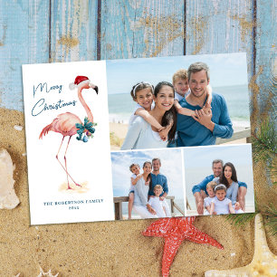 Flamingo Tropical Beach Kerstfoto Feestdagenkaart