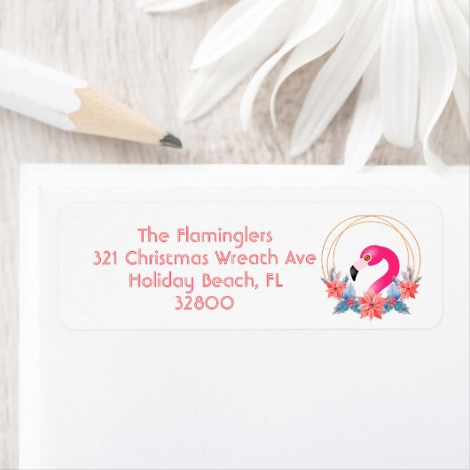 Flamingo Tropical Beach Kerstmis Etiket (Insitu)