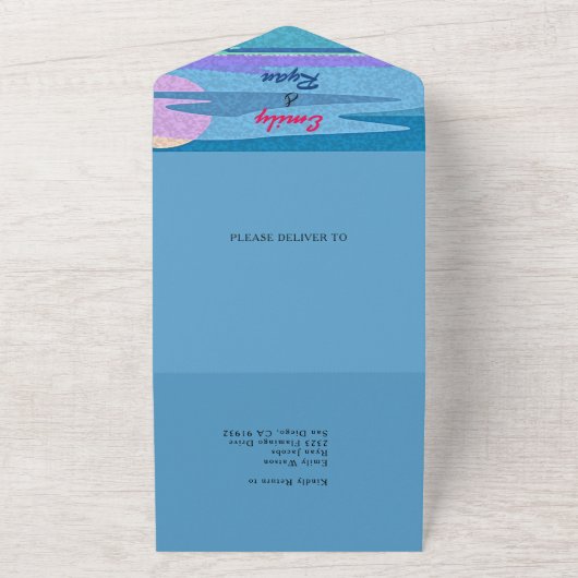 Flamingo Tropical Beach Trouwinformatie RSVP All In One Uitnodiging (Buitenkant)