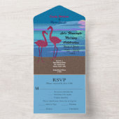 Flamingo Tropical Beach Trouwinformatie RSVP All In One Uitnodiging (Binnen)