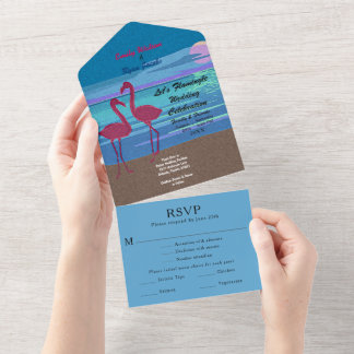 Flamingo Tropical Beach Trouwinformatie RSVP All In One Uitnodiging