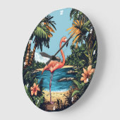 Flamingo Tropical Beach Wall Art Grote Klok (Hoek)