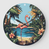 Flamingo Tropical Beach Wall Art Grote Klok (Voorkant)