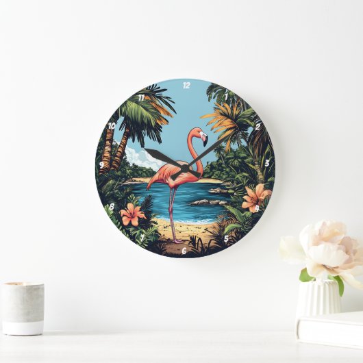 Flamingo Tropical Beach Wall Art Grote Klok (Huis)