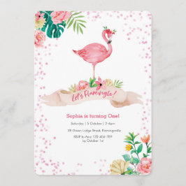 Flamingo Tropical Birthday Invitation Kaart