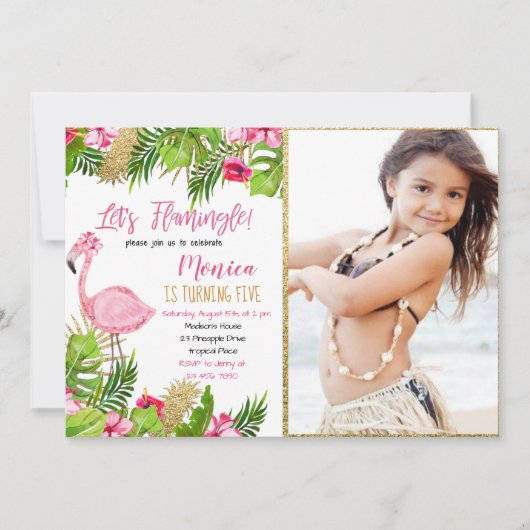 Flamingo Tropical Birthday Invitation Kaart (Voorkant)