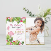 Flamingo Tropical Birthday Invitation Kaart (Staand voorkant)