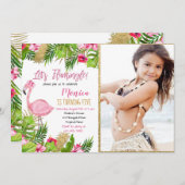Flamingo Tropical Birthday Invitation Kaart (Voorkant / Achterkant)