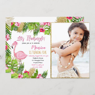Flamingo Tropical Birthday Invitation Kaart