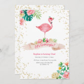 Flamingo Tropical Birthday Invitation Kaart (Voorkant / Achterkant)