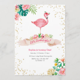 Flamingo Tropical Birthday Invitation Kaart