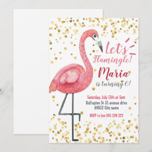 Flamingo Tropical Birthday party Flamingle Invita Kaart