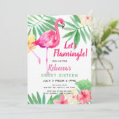 Flamingo tropical Birthday party Invitations Kaart (Staand voorkant)