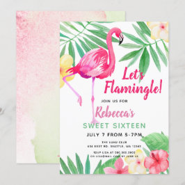 Flamingo tropical Birthday party Invitations Kaart