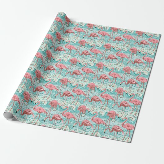 Flamingo Tropical: bloembehang Cadeaupapier (Uitgerold)