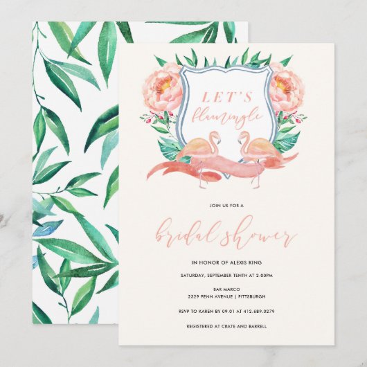 Flamingo Tropical Bridal Shower Invitation Kaart (Voorkant / Achterkant)