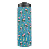 Flamingo Tropical Cute Blauwgroen Gold Pattern Cus Thermosbeker (Voorkant)