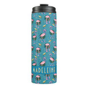 Flamingo Tropical Cute Blauwgroen Gold Pattern Cus Thermosbeker