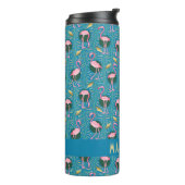 Flamingo Tropical Cute Blauwgroen Gold Pattern Cus Thermosbeker (Gedraaid links)