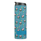 Flamingo Tropical Cute Blauwgroen Gold Pattern Cus Thermosbeker (Geroteerd rechts)