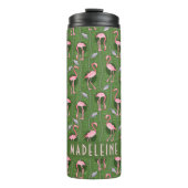 Flamingo Tropical Cute Dark Green Pattern Custom Thermosbeker (Voorkant)