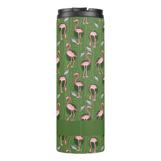 Flamingo Tropical Cute Dark Green Pattern Custom Thermosbeker (Achterkant)