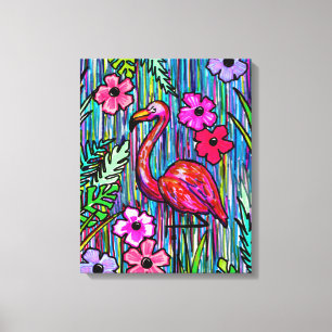 Flamingo Tropical Drawing Wall Art Canvas Afdruk