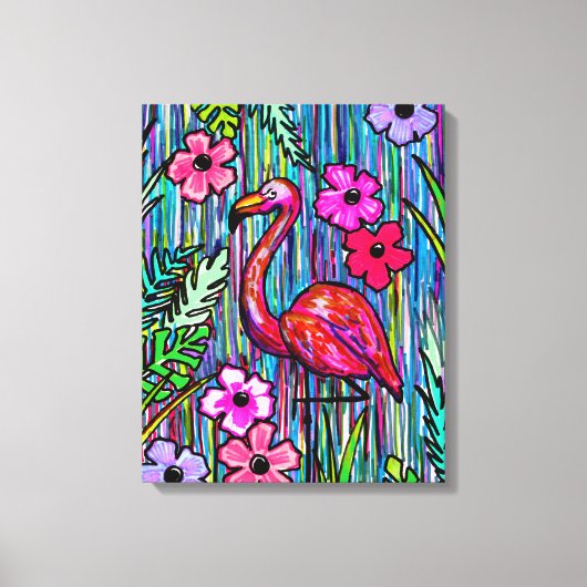 Flamingo Tropical Drawing Wall Art Canvas Afdruk (Voorkant)