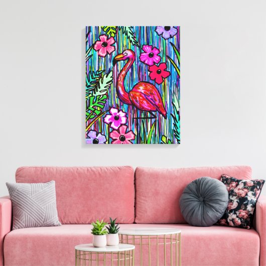 Flamingo Tropical Drawing Wall Art Canvas Afdruk (Insitu (Woonkamer))