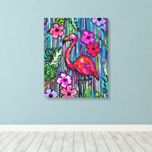 Flamingo Tropical Drawing Wall Art Canvas Afdruk (Insitu (Houten vloer))