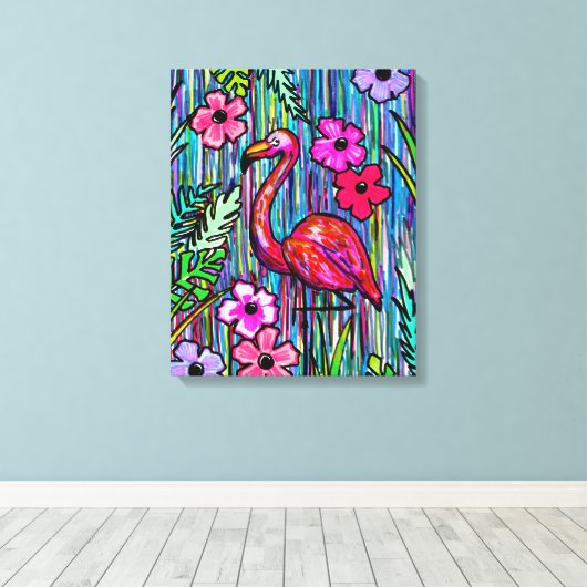 Flamingo Tropical Drawing Wall Art Canvas Afdruk (Insitu (Houten vloer))