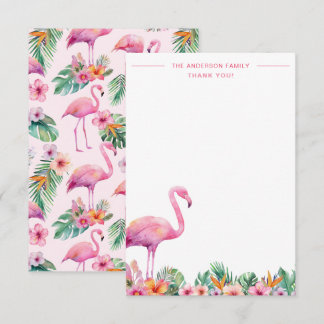 Flamingo Tropical Family Thank You Flat Card Bedankkaart