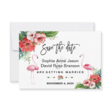 Flamingo Tropical Floral Handwriting Save the Date