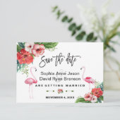 Flamingo Tropical Floral Handwriting Save the Date (Staand voorkant)