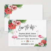 Flamingo Tropical Floral Handwriting Save the Date (Voorkant / Achterkant)