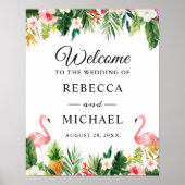 Flamingo Tropical Floral Wedal Welcome Sign Poster (Voorkant)
