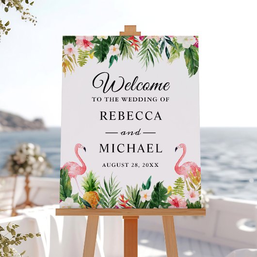 Flamingo Tropical Floral Wedal Welcome Sign Poster