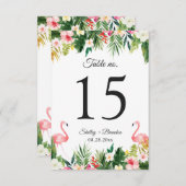 Flamingo Tropical Floral Wedding Table Number Kaar RSVP Kaartje (Voorkant / Achterkant)