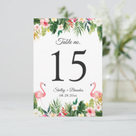 Flamingo Tropical Floral Wedding Table Number Kaar RSVP Kaartje