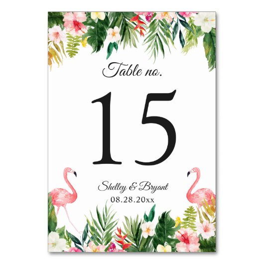 Flamingo Tropical Floral Wedding Table Number Kaart (Achterkant)