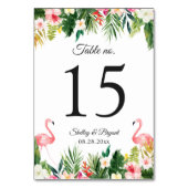 Flamingo Tropical Floral Wedding Table Number Kaart (Voorkant)
