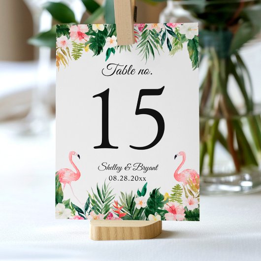 Flamingo Tropical Floral Wedding Table Number Kaart